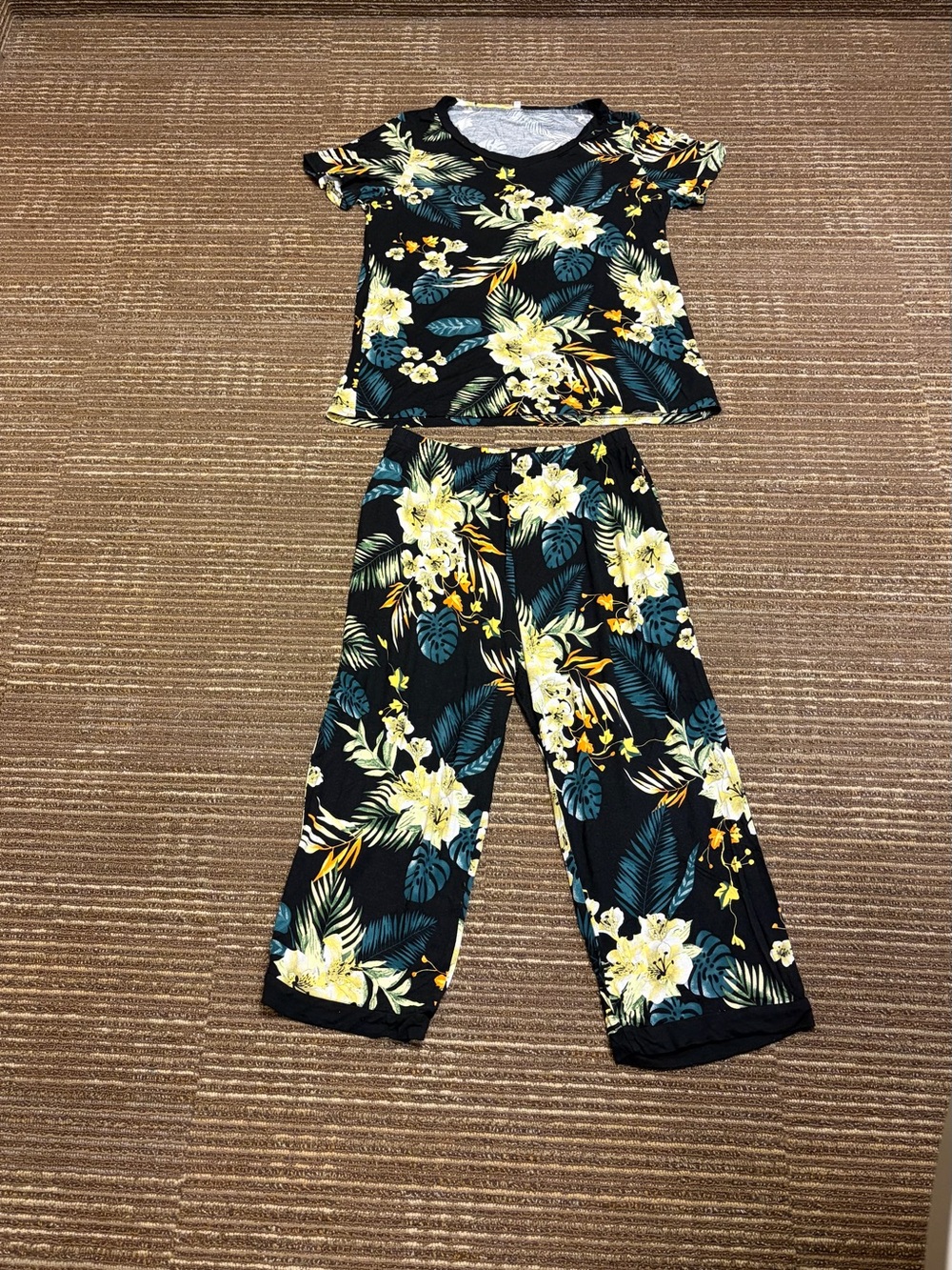Bamboo Fabric Floral Black Tropical Pajama Set